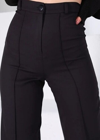 Siyah yüksek bel nervür dikişli pantolon 