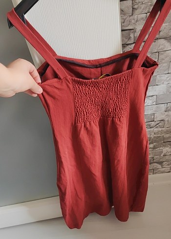 s Beden Kırmızı Düğmeli Midi Keten Elbise