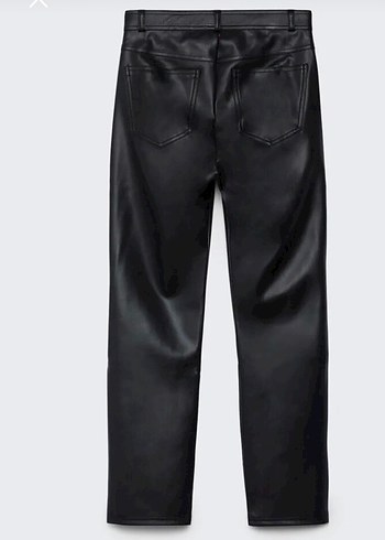 Siyah Deri Kadın Düz Paça Pantolon - Görsel 3