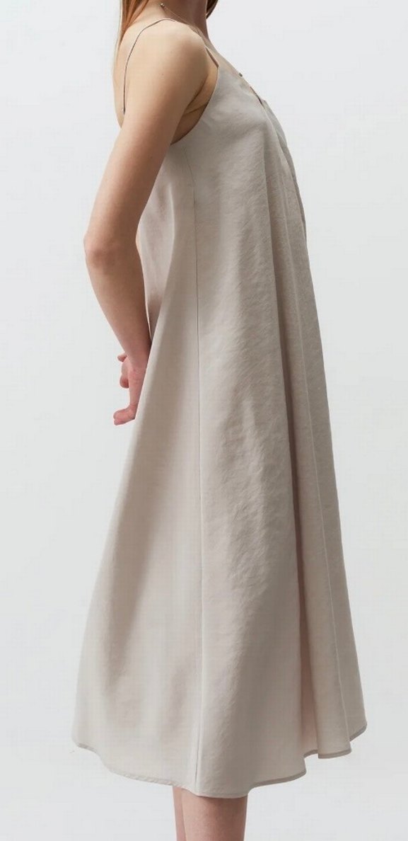 Bej Bol Kesim V Yaka Askılı Elbise - Görsel 2