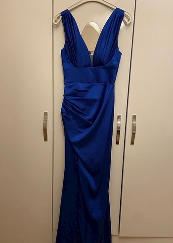 Lacivert Drapeli Uzun Abiye Elbise - Görsel 2