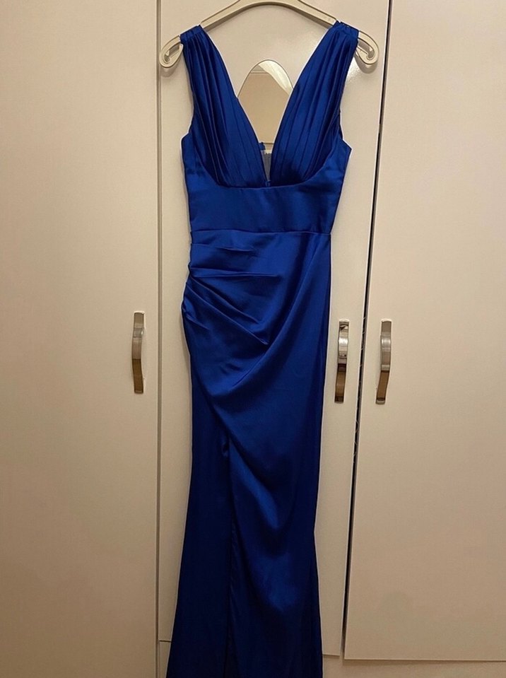 Lacivert Drapeli Uzun Abiye Elbise - Görsel 2