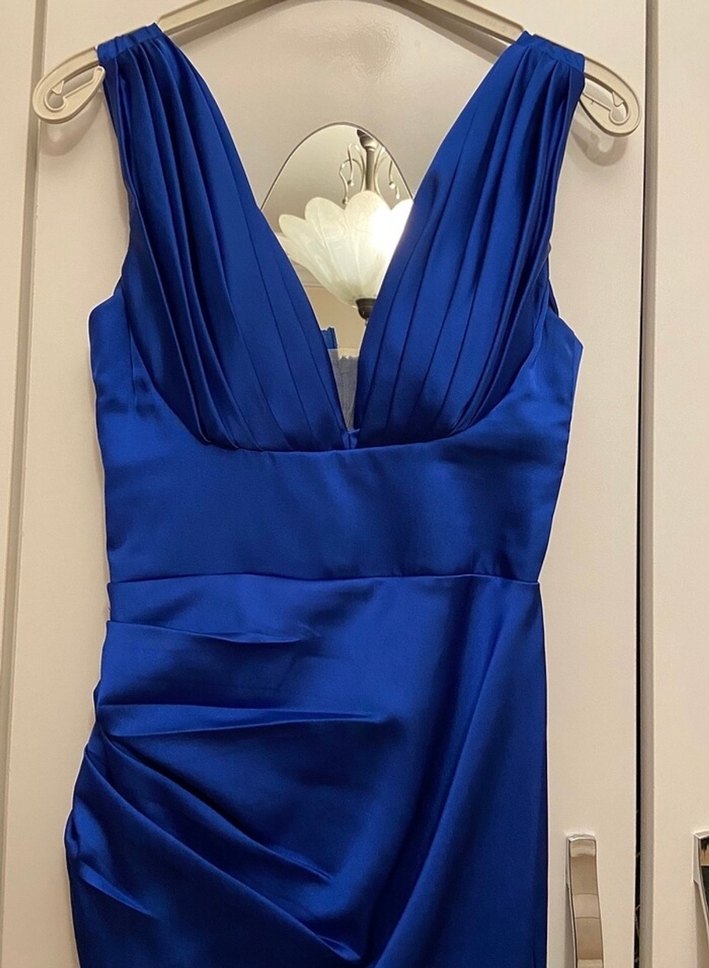 Lacivert Drapeli Uzun Abiye Elbise - Görsel 3