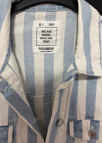 Çizgili Beyaz Mavi Kadın Kot Ceket - Görsel 3