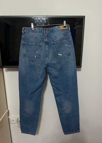 Kadın Mavi Midi Boy Bol Kesim Kot Pantolon - Görsel 2