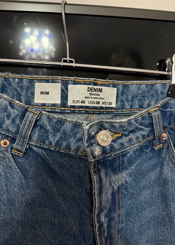 Kadın Mavi Midi Boy Bol Kesim Kot Pantolon - Görsel 3