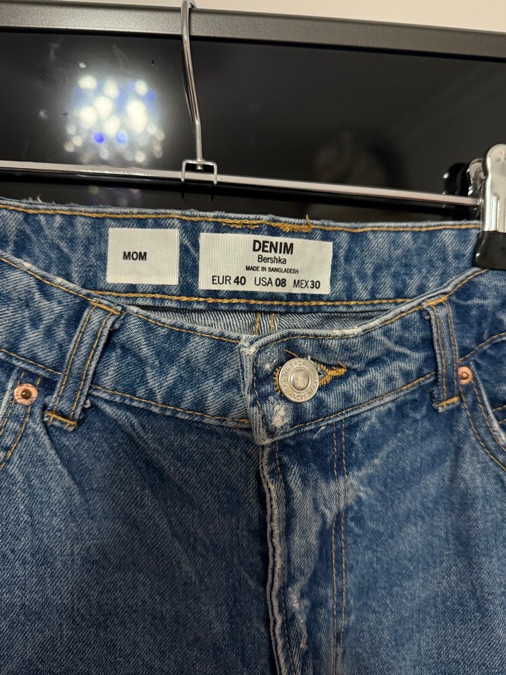 Kadın Mavi Midi Boy Bol Kesim Kot Pantolon - Görsel 3