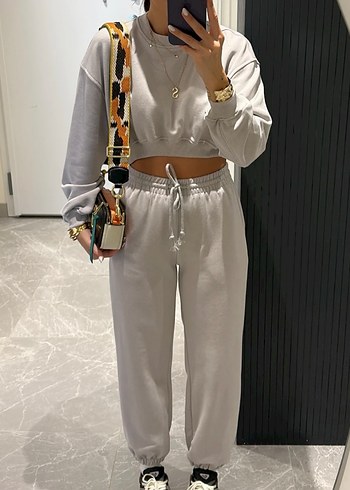 Gri Kadın Eşofman Takımı İki İplik - Görsel 4