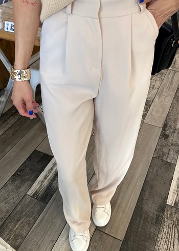 YÜKSEK BEL BEJ RENK PALAZZO PANTOLON - Görsel 2