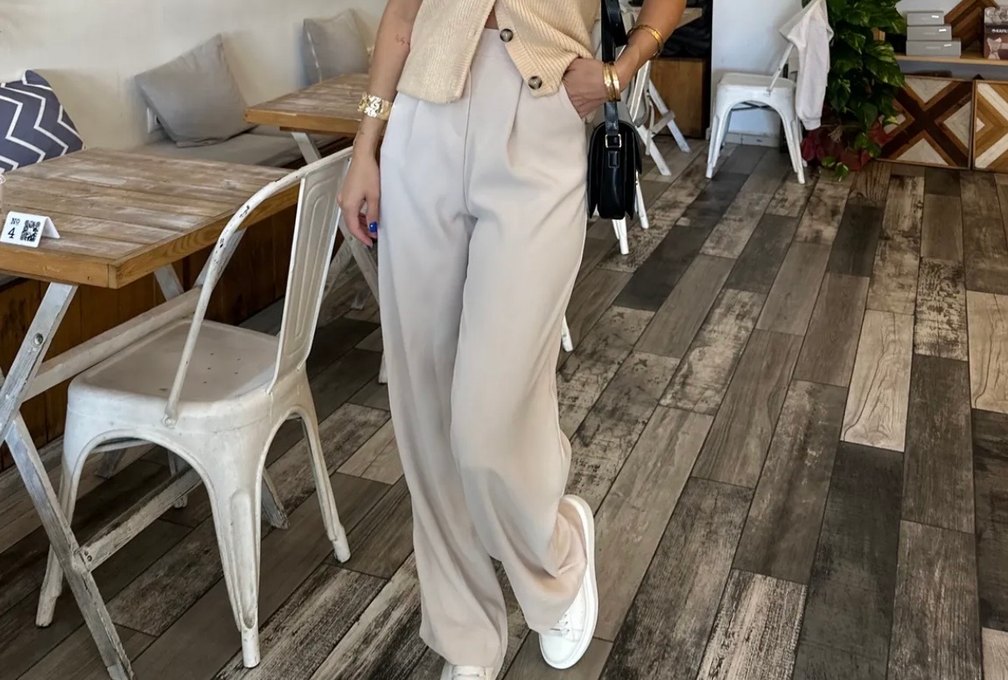 YÜKSEK BEL BEJ RENK PALAZZO PANTOLON - Görsel 3