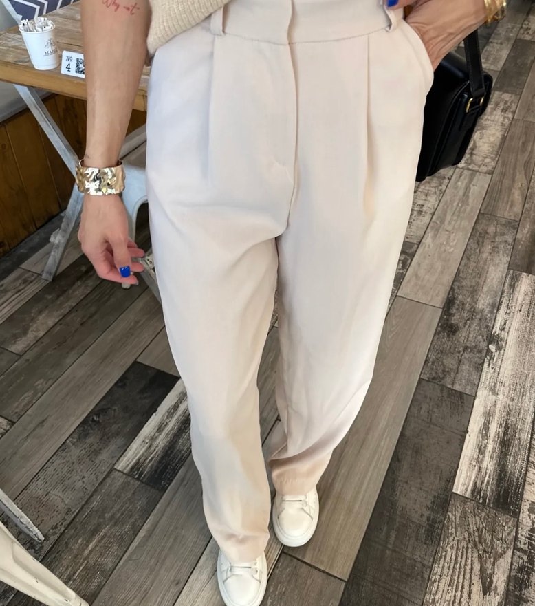 YÜKSEK BEL BEJ RENK PALAZZO PANTOLON - Görsel 2