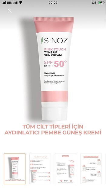 Sinoz ton eşitleyici pembe güneş kremi