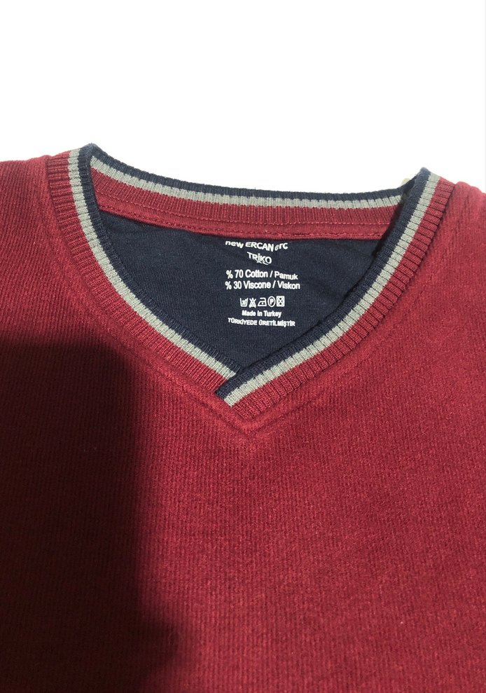 Bordo V Yaka Erkek Triko Kazak - Görsel 2