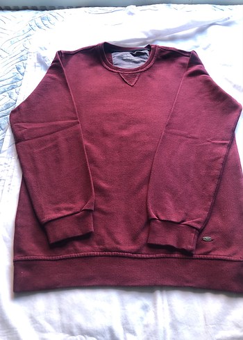 Bordo Erkek Sweatshirt, Bisiklet Yaka, Rahat Kesim - Görsel 7