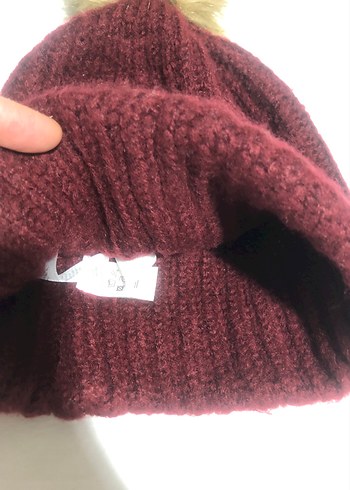 Bordo Kürklü Kadın Bere Mavi marka - Görsel 2