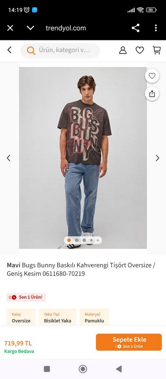 Siyah Baskılı Erkek Oversize Tişört bugs bunny - Görsel 2