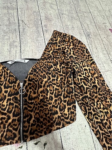 m Beden kahverengi Renk Zara Leoparlı Crop Bluz