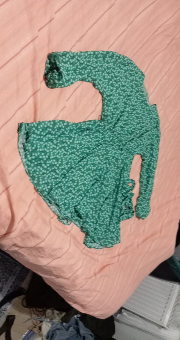 Yeşil Fırfırlı Uzun Kollu Salaş Elbise - Görsel 2