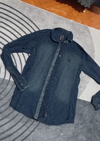 Diğer Erkek Gri Mavi Denim Uzun Kollu Gömlek