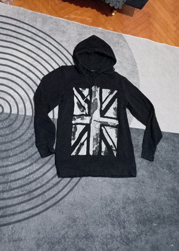 Kapüşonlu, Baskılı, Gri Erkek Sweatshirt