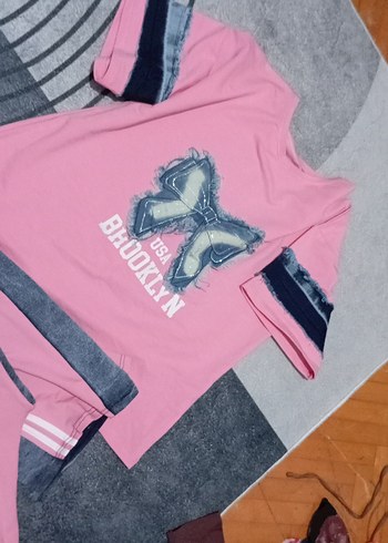 xl Beden pembe Renk Pembe Kız Çocuk Baskılı Oversize Eşofman Takımı