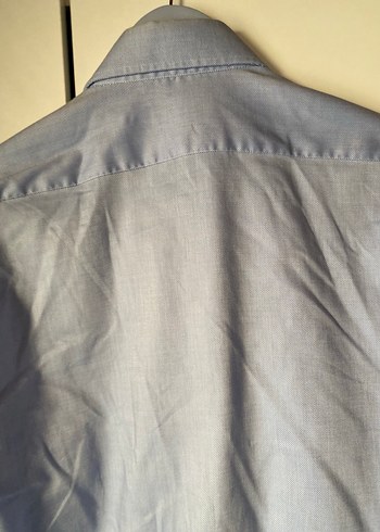 Düğmeli Mavi Keten Erkek Gömlek - Görsel 5