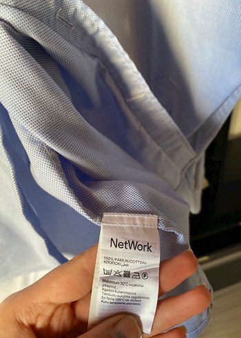 Düğmeli Mavi Keten Erkek Gömlek - Görsel 3