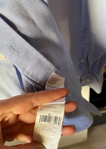 Düğmeli Mavi Keten Erkek Gömlek - Görsel 4