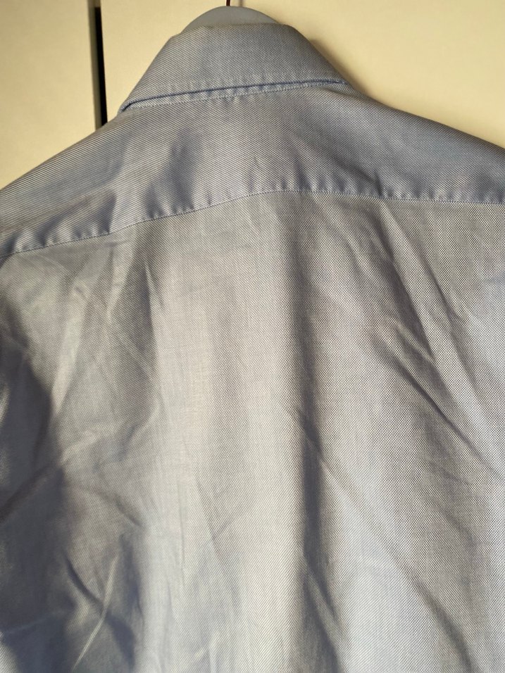 Düğmeli Mavi Keten Erkek Gömlek - Görsel 5