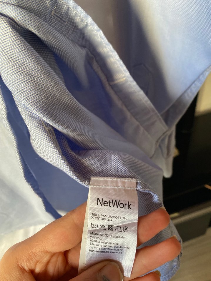 Düğmeli Mavi Keten Erkek Gömlek - Görsel 3