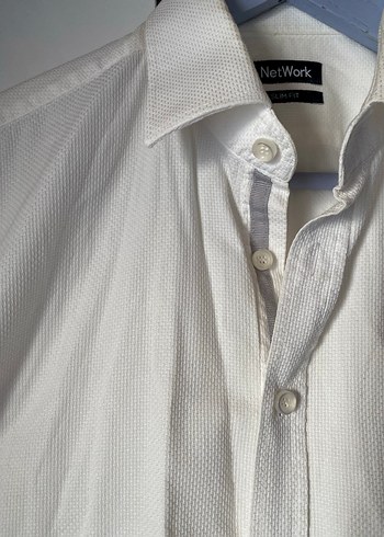 Düğmeli Beyaz Keten Erkek Gömlek - Görsel 5