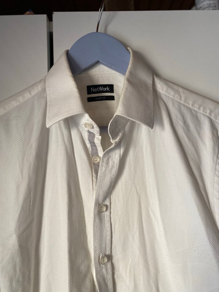 Düğmeli Beyaz Keten Erkek Gömlek - Görsel 2