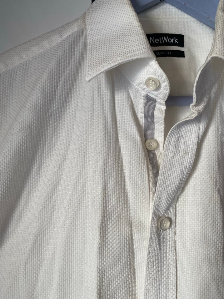 Düğmeli Beyaz Keten Erkek Gömlek - Görsel 5