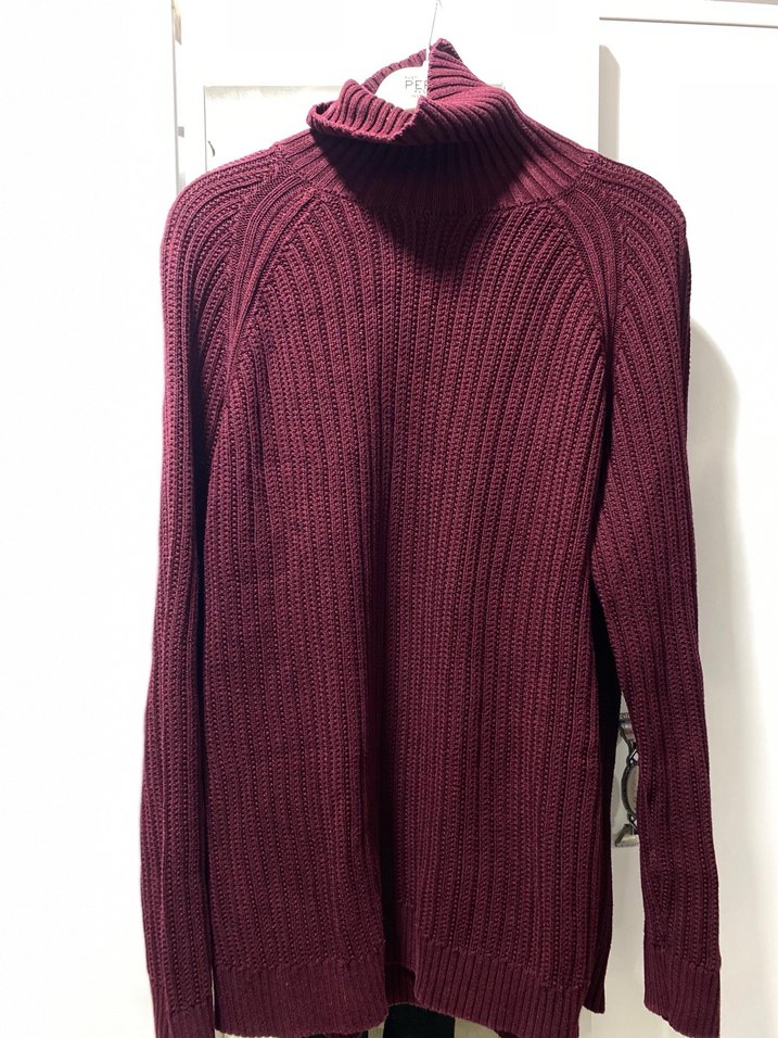 Bordo Boğazlı Örgü Erkek Kazak - Görsel 2