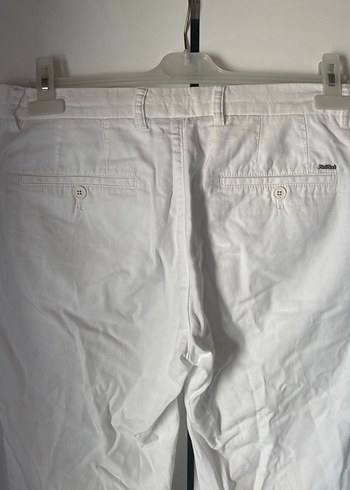 Beyaz Keten Rahat Kesim Kadın Pantolon - Görsel 6