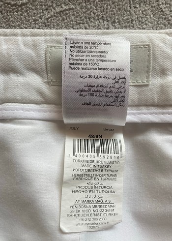 Beyaz Keten Rahat Kesim Kadın Pantolon - Görsel 10