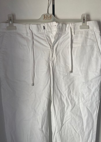 Beyaz Keten Rahat Kesim Kadın Pantolon - Görsel 2