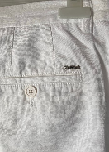 Beyaz Keten Rahat Kesim Kadın Pantolon - Görsel 7