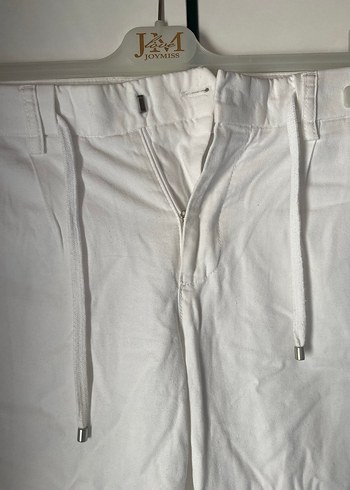 Beyaz Keten Rahat Kesim Kadın Pantolon - Görsel 3