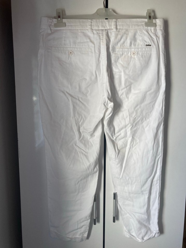 Beyaz Keten Rahat Kesim Kadın Pantolon - Görsel 5