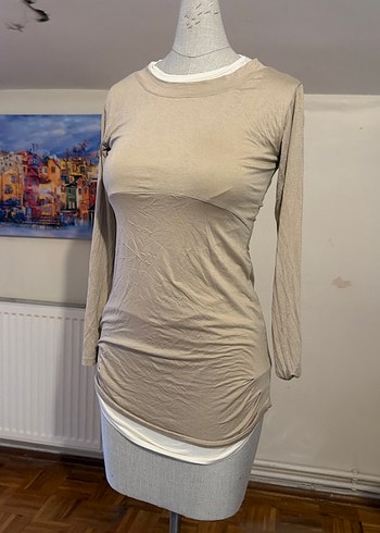 Bej Uzun Kollu Kadın Bluz - Görsel 2