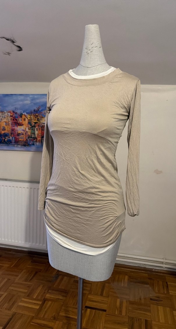 Bej Uzun Kollu Kadın Bluz - Görsel 2