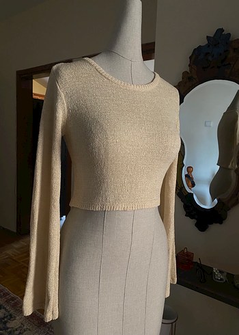 Bej Kadın İnce Örgü Bisiklet Yaka Kazak - Görsel 2