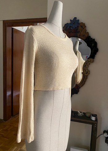 Bej Kadın İnce Örgü Bisiklet Yaka Kazak - Görsel 3