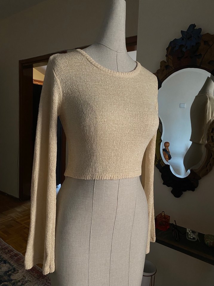 Bej Kadın İnce Örgü Bisiklet Yaka Kazak - Görsel 2