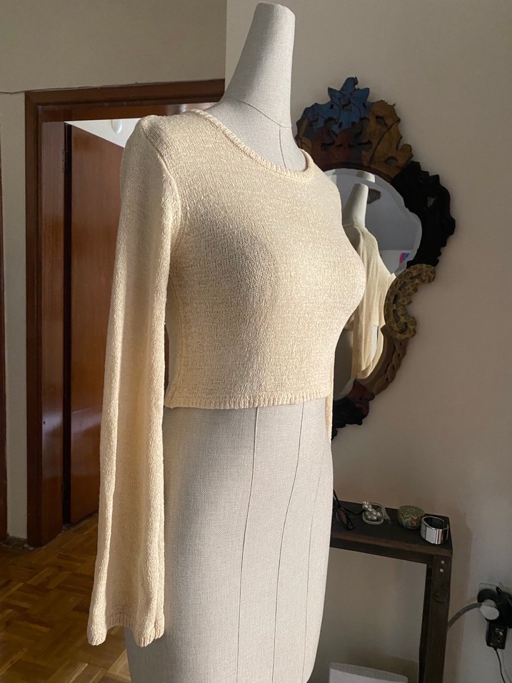 Bej Kadın İnce Örgü Bisiklet Yaka Kazak - Görsel 3