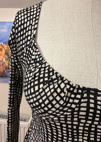 Bej Siyah Desenli Uzun Kollu Kadın Bluz - Görsel 4