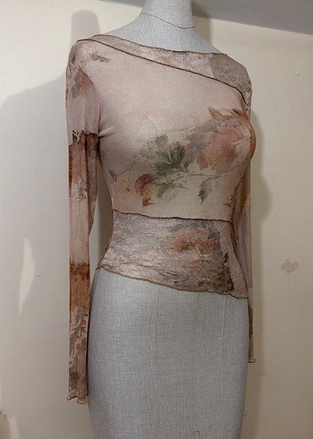 Dantel Detaylı Bej Bohem Uzun Kollu Bluz - Görsel 2