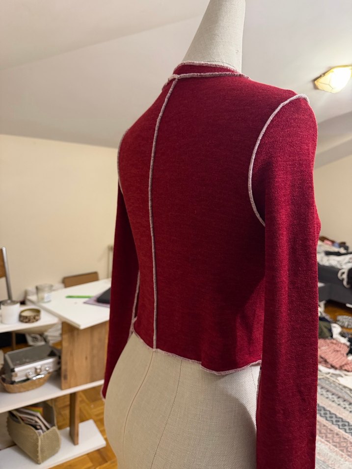 Bordo Yüksek Yaka Triko Crop Kadın Kazak - Görsel 3