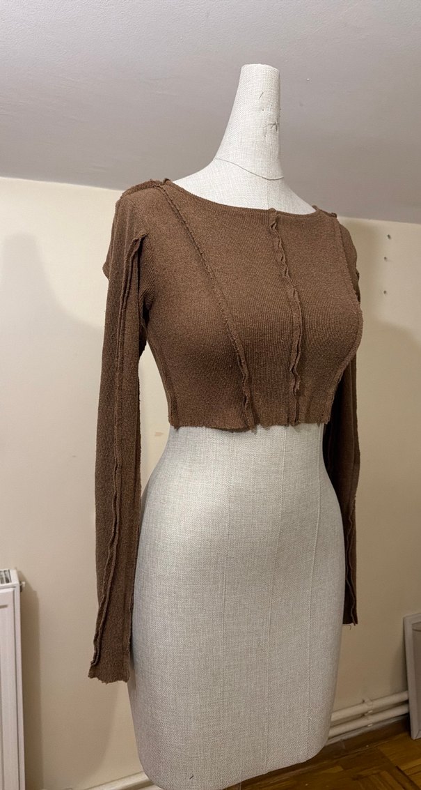 Kadın Kahverengi Triko Uzun Kollu Bluz - Görsel 2